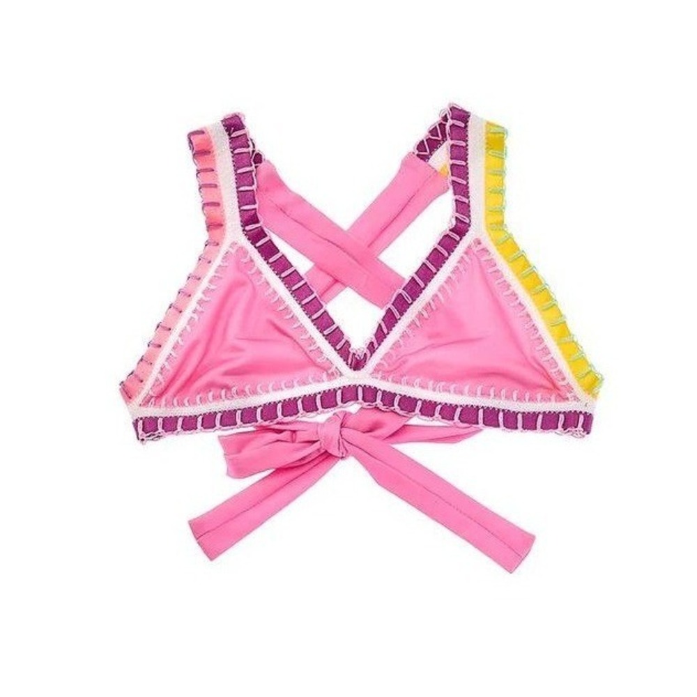 NWT PQ Swim rainbow embroidered baby bikini Top Size 6